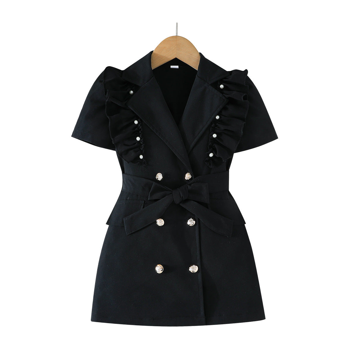 Suit Collar Stringy Seedge Summer Black Children's Dress