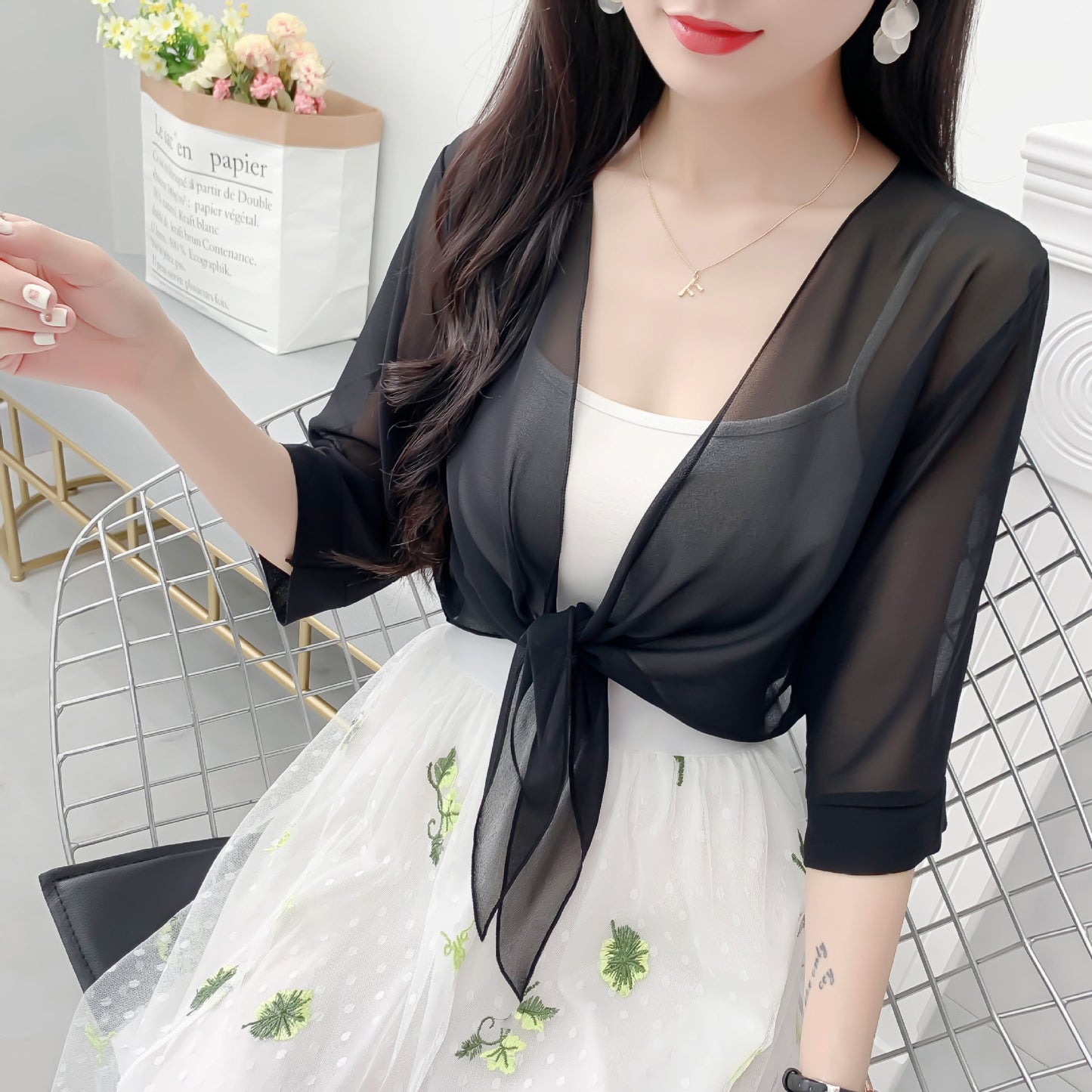 Women's Gentle Sun Protection Shawl Super Durable Lace Shirt, Chiffon Shirt