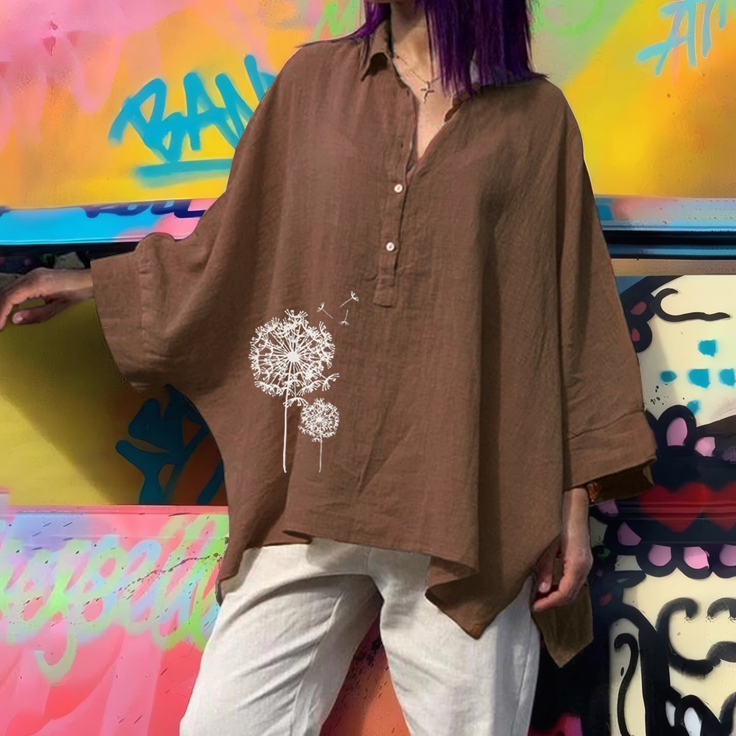 Women's Batwing Clothes Loose Cotton Linen Casual Blouse