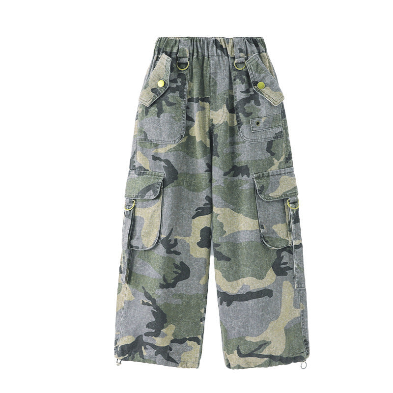 Camouflage Korean Style Medium Large Trendy Cargo Children's Pants