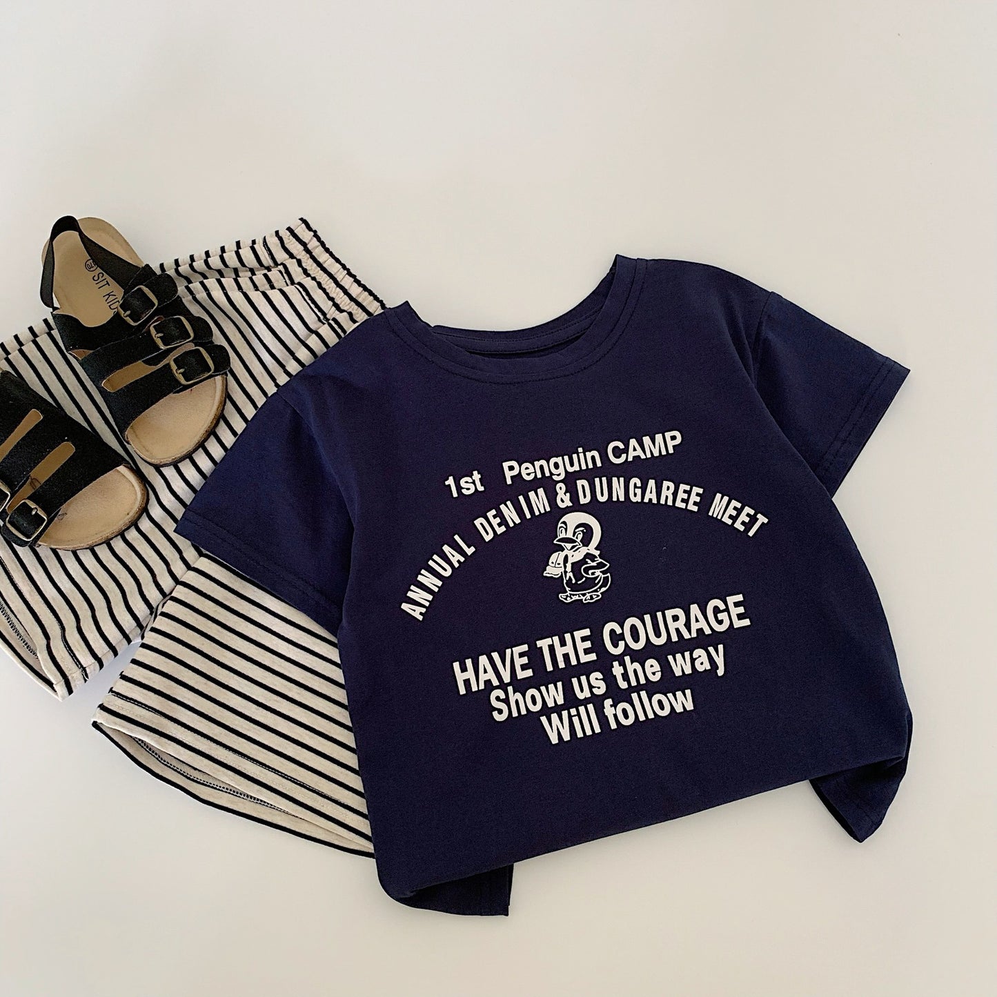 Children's Short-sleeved Summer Letter Embroidered Penguin Class Children's T-shirt