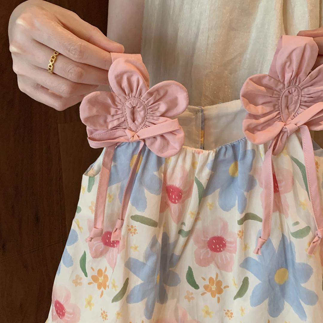 Summer Holiday Vest Dress Fashionable Floral Children's Suit