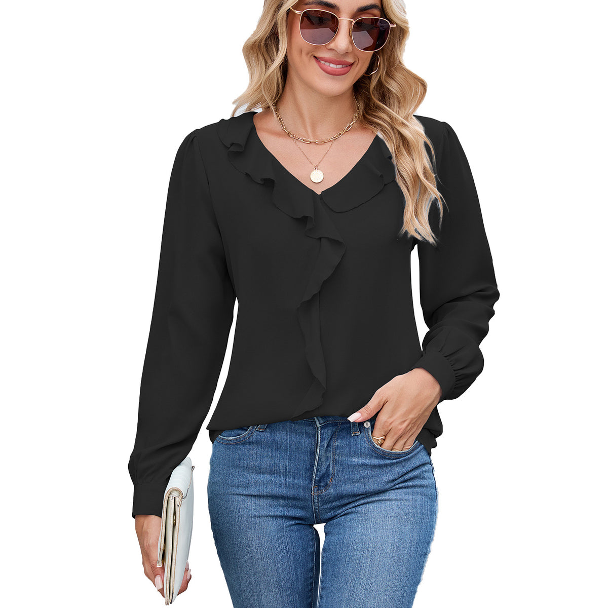 Graceful Casual Women's Long Sleeve Ruffled Tops