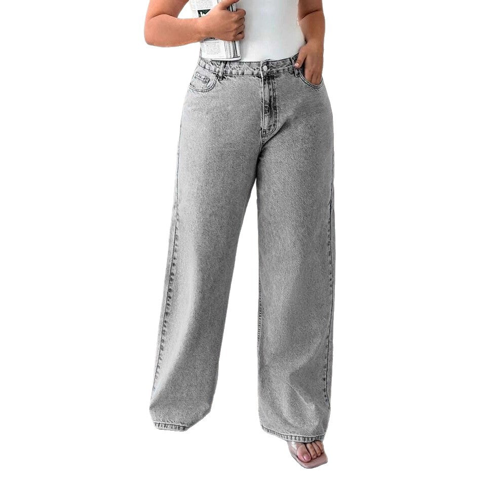 Women's Ripped Washed High Waist Straight Slimming Denim Trousers Jeans