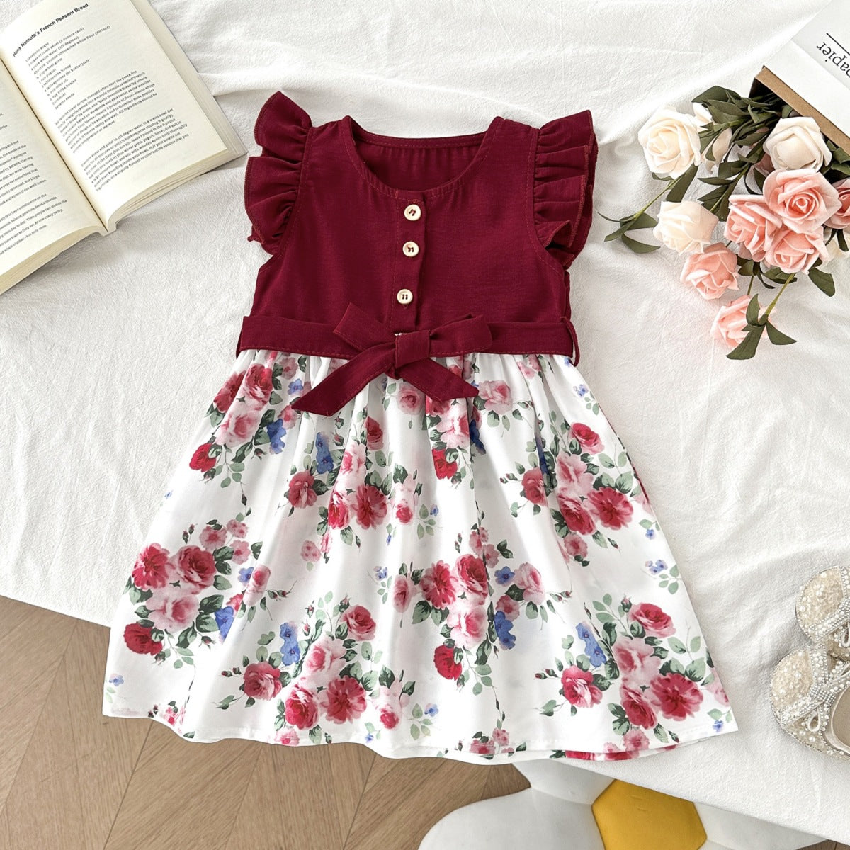 Children's Clothing Summer Style Lace Sleeve Floral Children's Dress