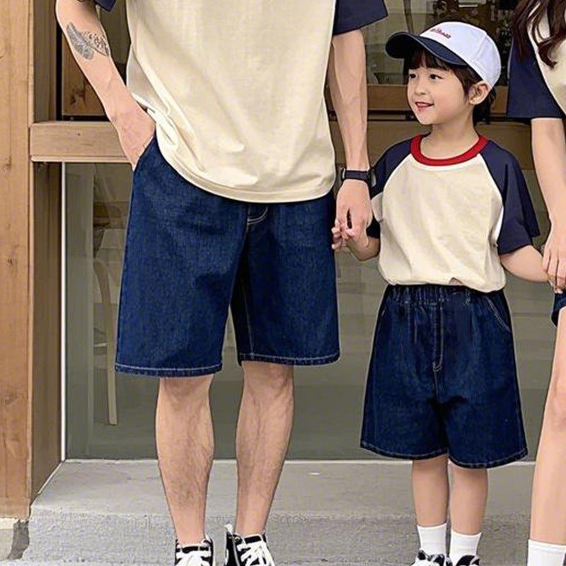Dark Blue Retro Denim Shorts Clothes For The Whole Family Parent-child Outfit