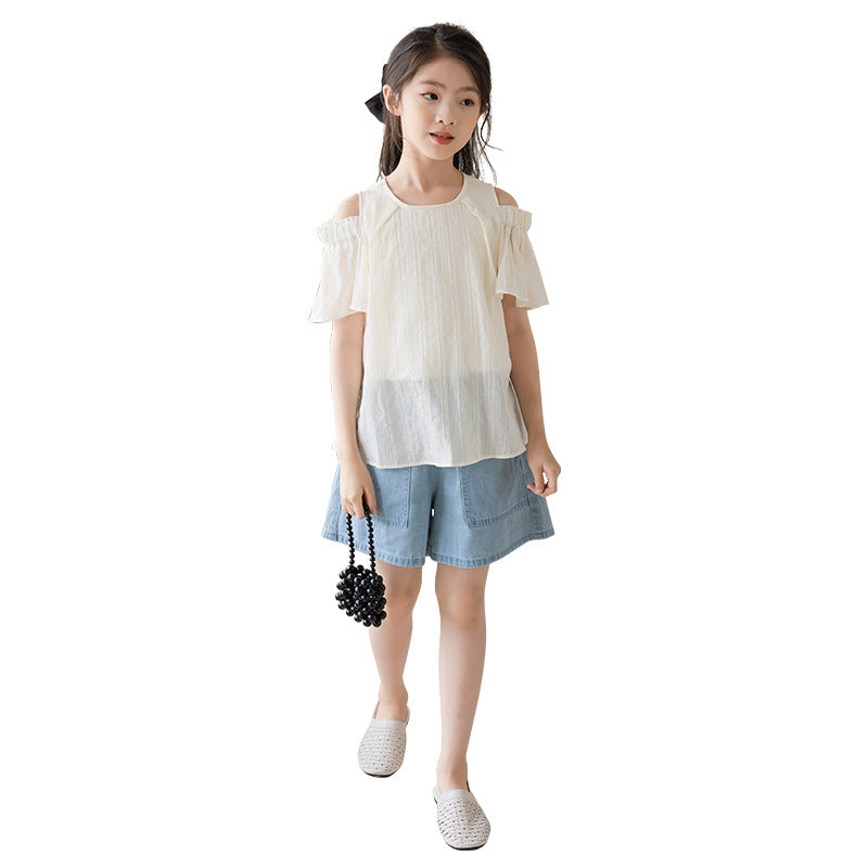 Children's Summer Lining Sports Gold Stripe Princess Top Short Sleeve Half Children's T-shirt