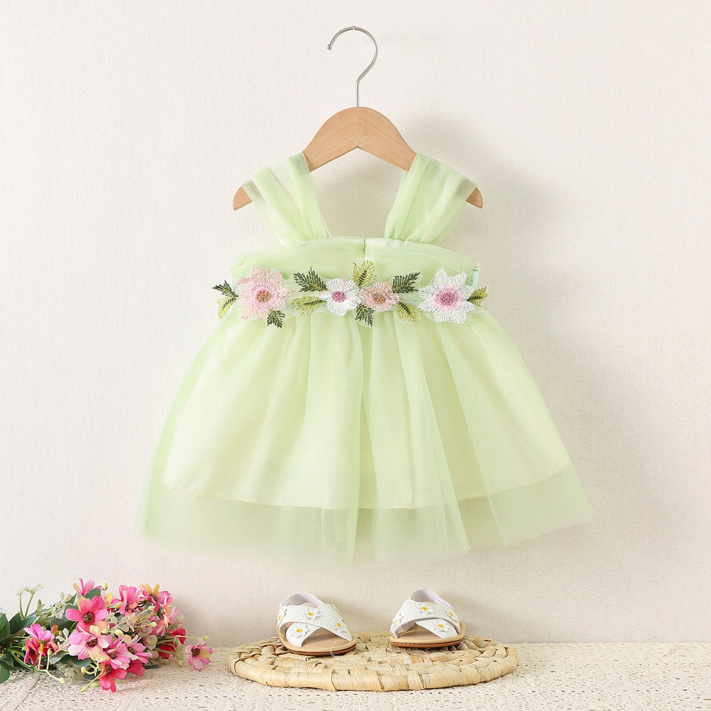 Children's Clothing Mesh Strap Waist Flower Princess Beautiful Children's Dress