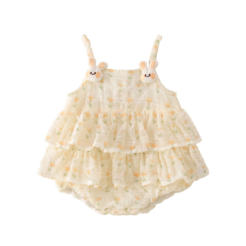 Clothes For Babies Sleeveless Dress Summer Pink Bunny Strap Vest Jumpsuit, Climbing Suit