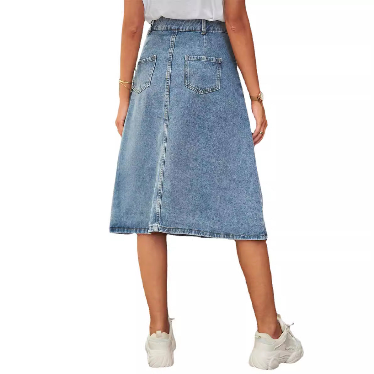 Women's Slimming Washed Denim Breasted For Skirt