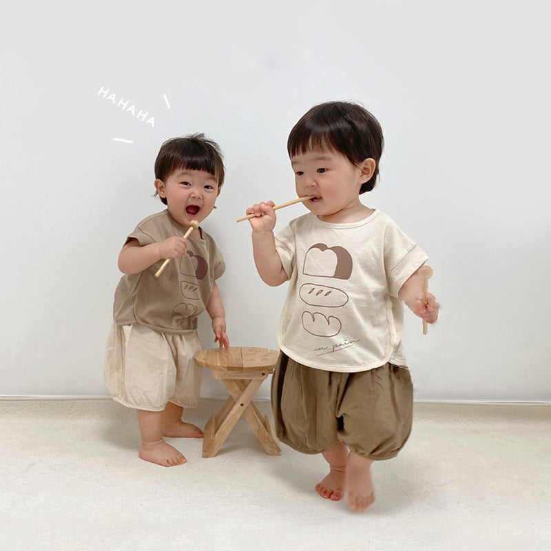 Children's Summer Thin Unisex Short Sleeve T-shirt Top Infant Loose Shorts Children's Suit