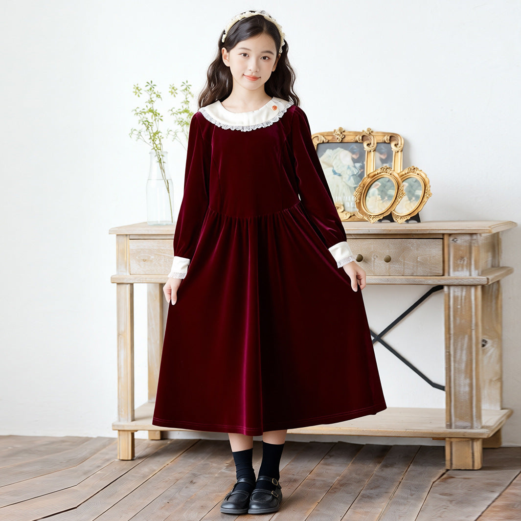 Lace Collar Veet Over Skirt Loose Casual Children's Dress