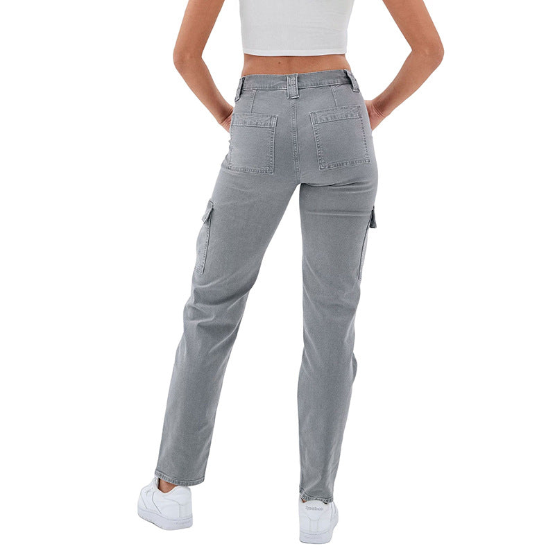 Women's Washed Button Casual Cotton Trousers Women's Jeans