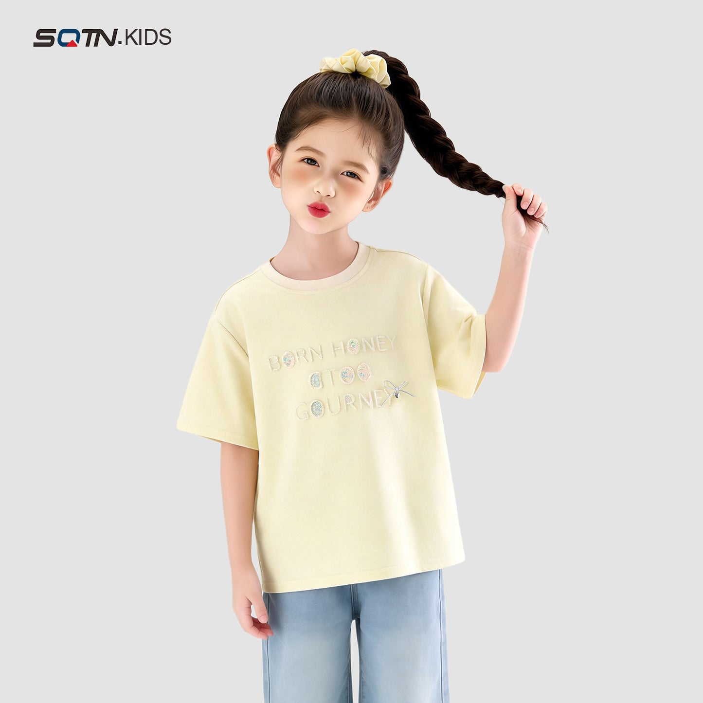 Children's Short-sleeved Summer Sequined Clothing Middle Big Top Half Sleeve Pure Children's T-shirt