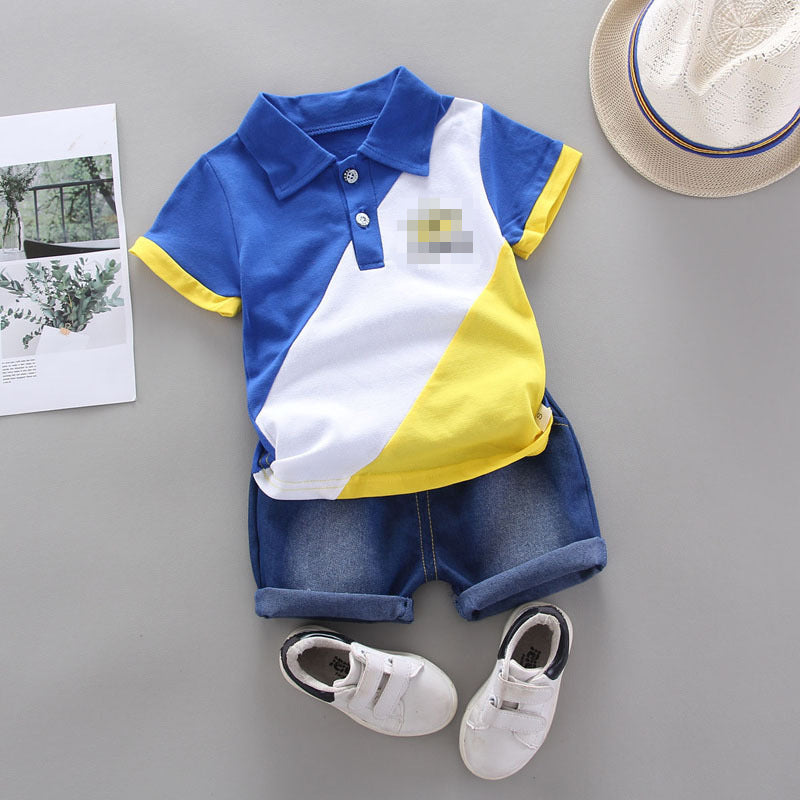 Children's Shirt Contrast Stitching Short Sleeves T-shirt Children's Suit
