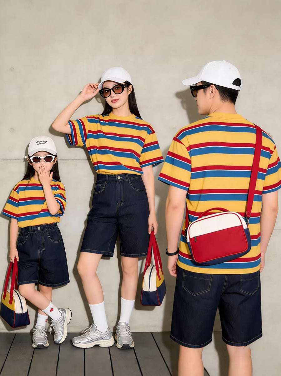 Wear Summer Pure Cotton Loose Short Sleeve Family Matching Travel Parent-child Outfit