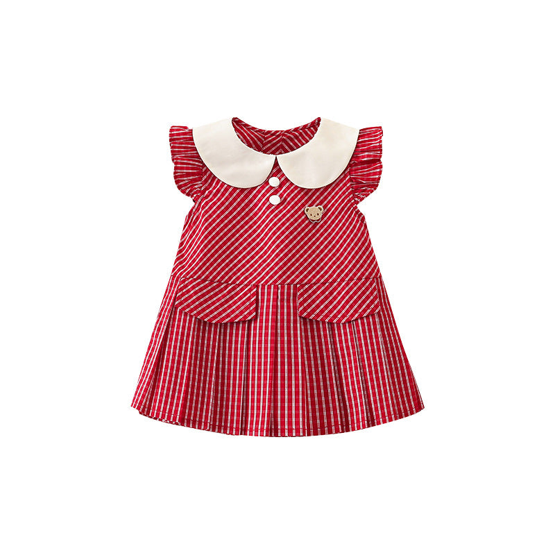 Children's Cute Simple Red Plaid Preppy Style Children's Dress