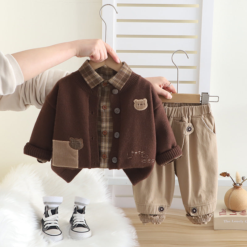 Spring Sweater Cardigan Long Sleeve Three-piece Boy Casual Children's Suit