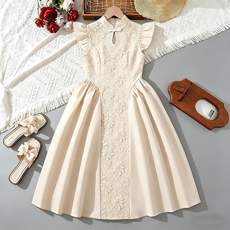 Children's Summer Red Chinese Embroidery Patchwork Princess Children's Dress