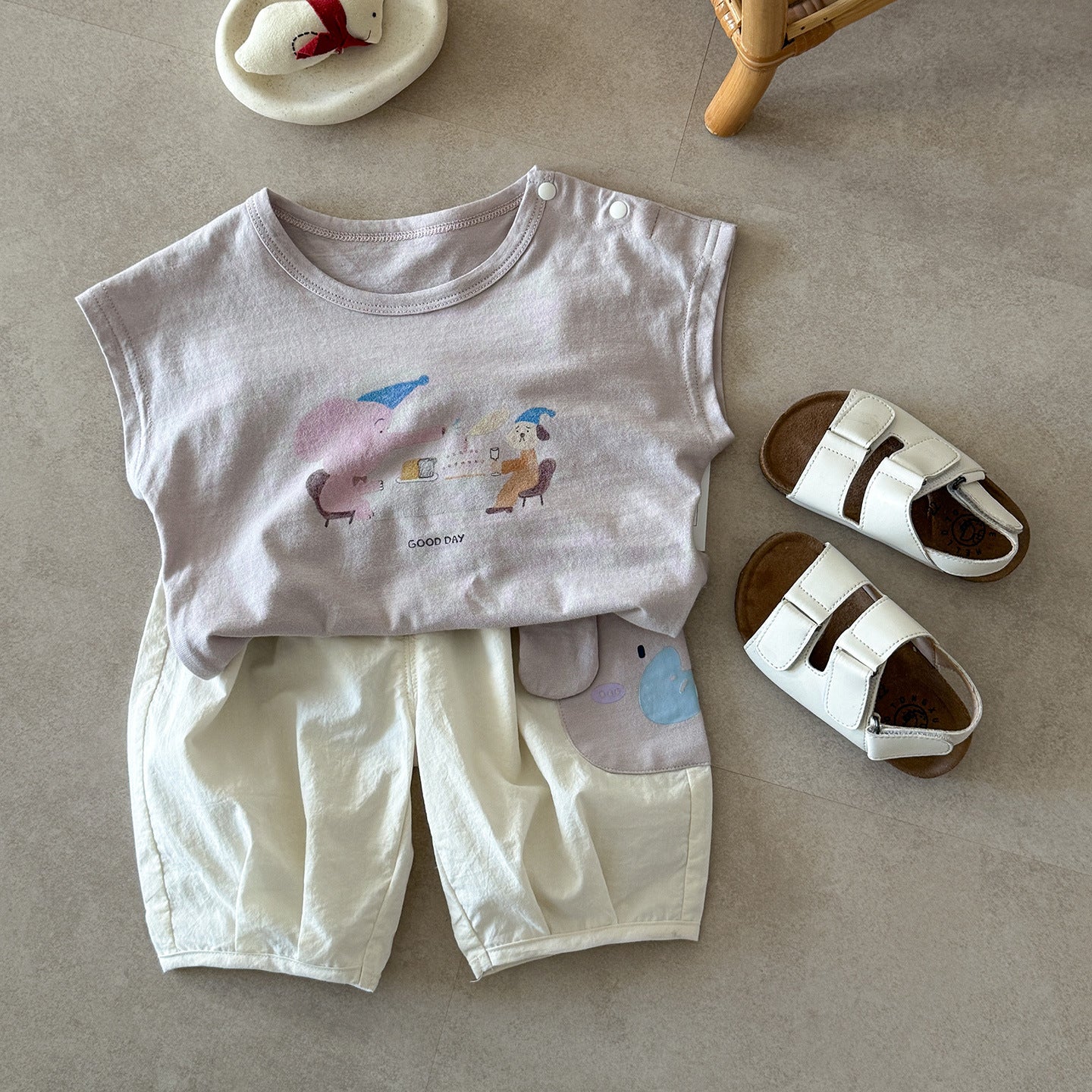 Men's Cute Cartoon Vest T-shirt Clothes Casual Cropped Children's Suit
