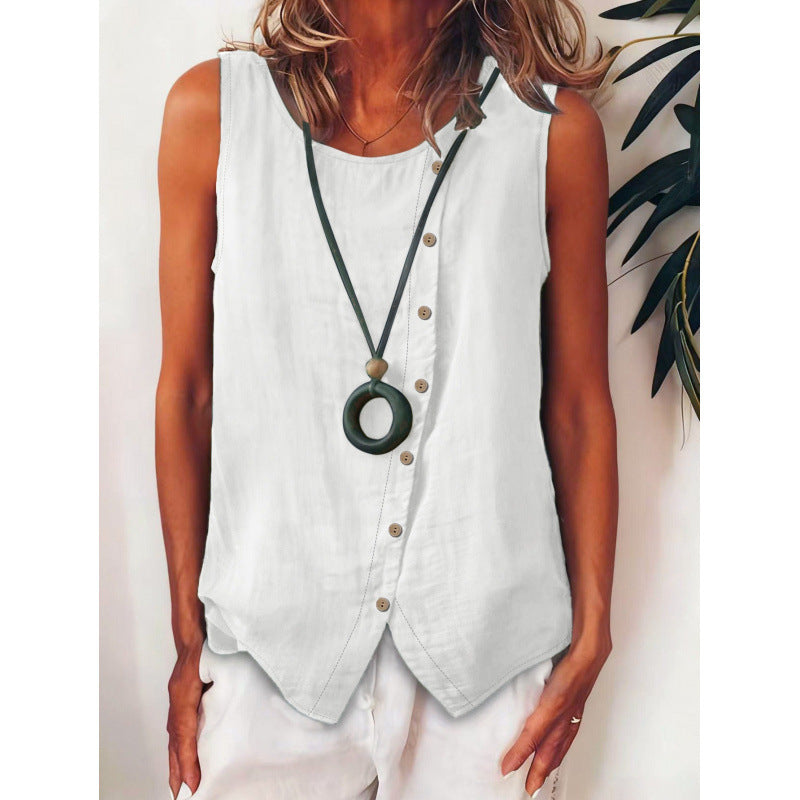 Women's Bohemian Sleeveless Button Shirt Side Single-breasted Small Vest/suspenders/tube Top