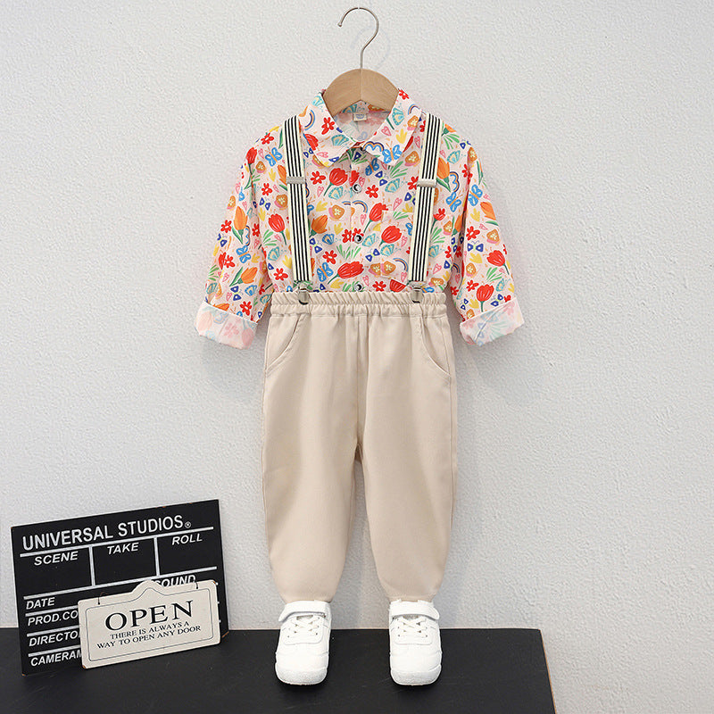 Children's Summer Short Sleeve Boy's Floral Top Style Casual Shorts Seaside Children's Suit