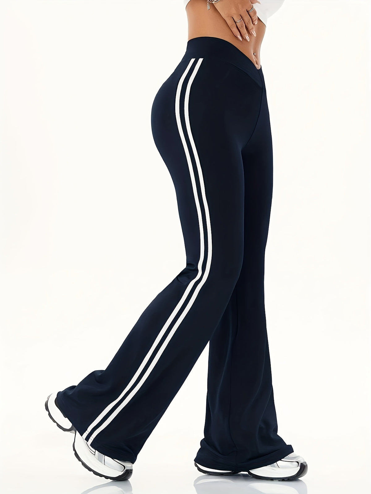 Side Double White Stripe High Waist Slimming American Casual Pants