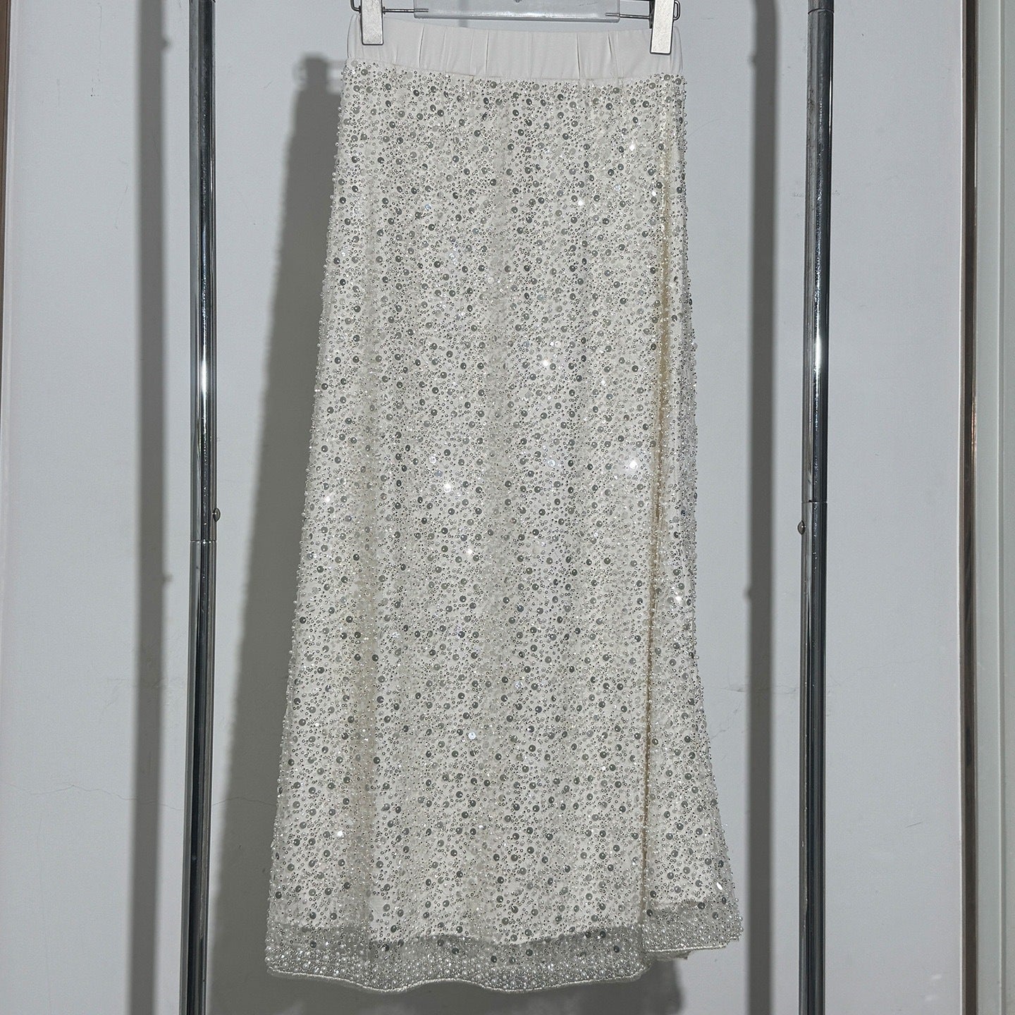 Women's Fashion Sequined Sleeveless Sexy Pearl Beaded Lace Shirt, Chiffon Shirt