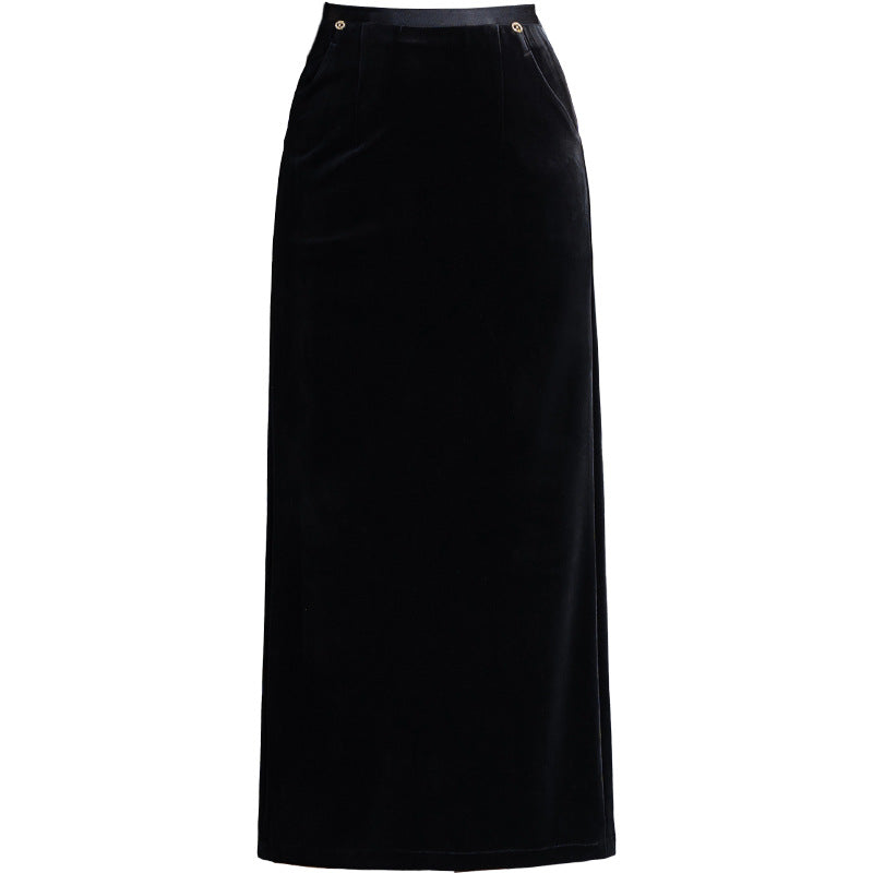 Women's Small Stretch Sheath Gold Veet Split Straight Hip Skirt