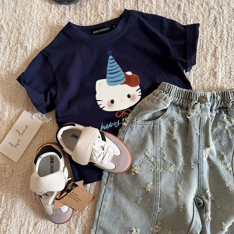 Cat Short-sleeved Summer Toddler Casual Trendy Half Sleeve Children's T-shirt