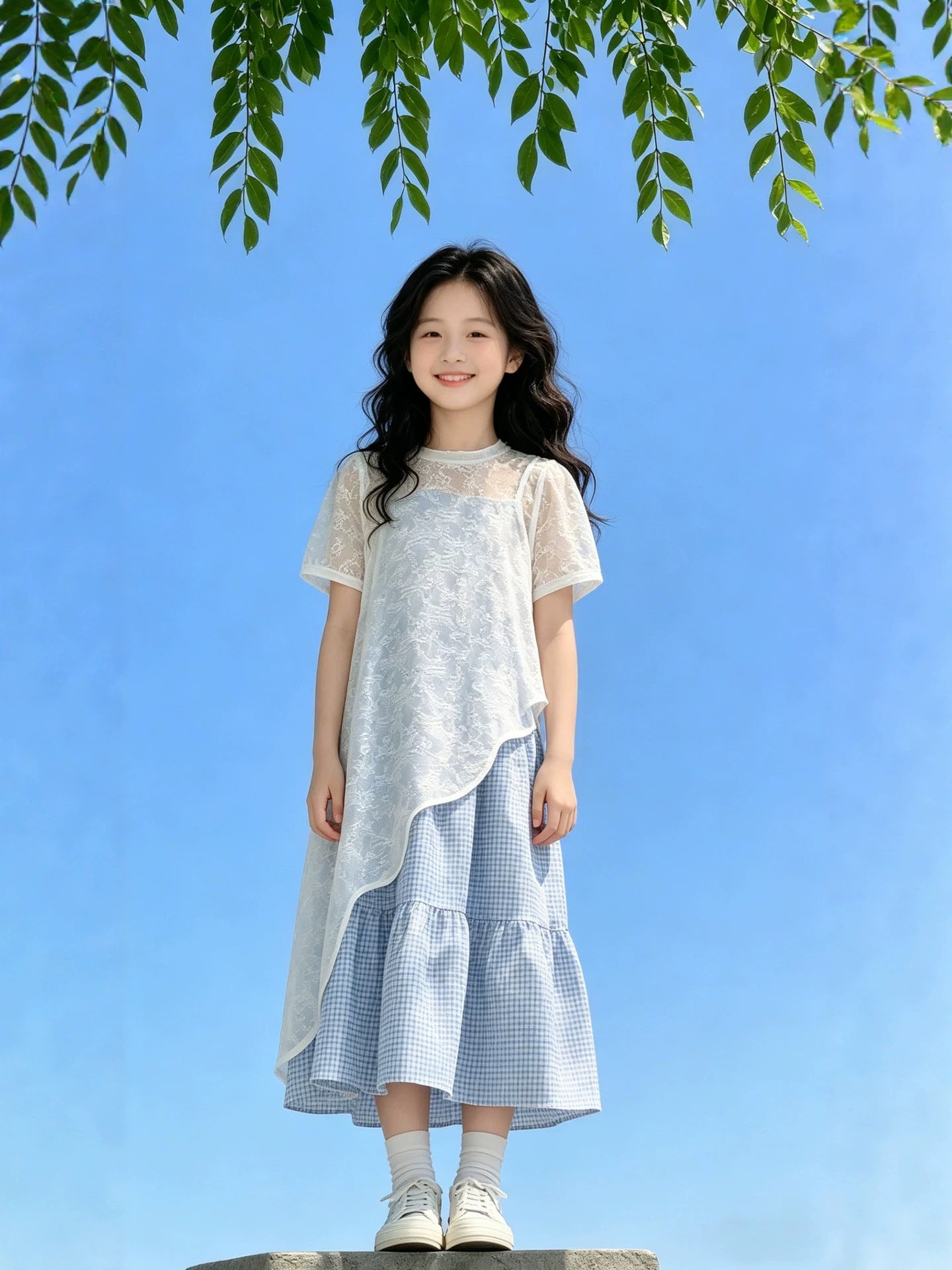 Children's Summer Korean Lace Stitching Dress Princess Style Western Children's Suit