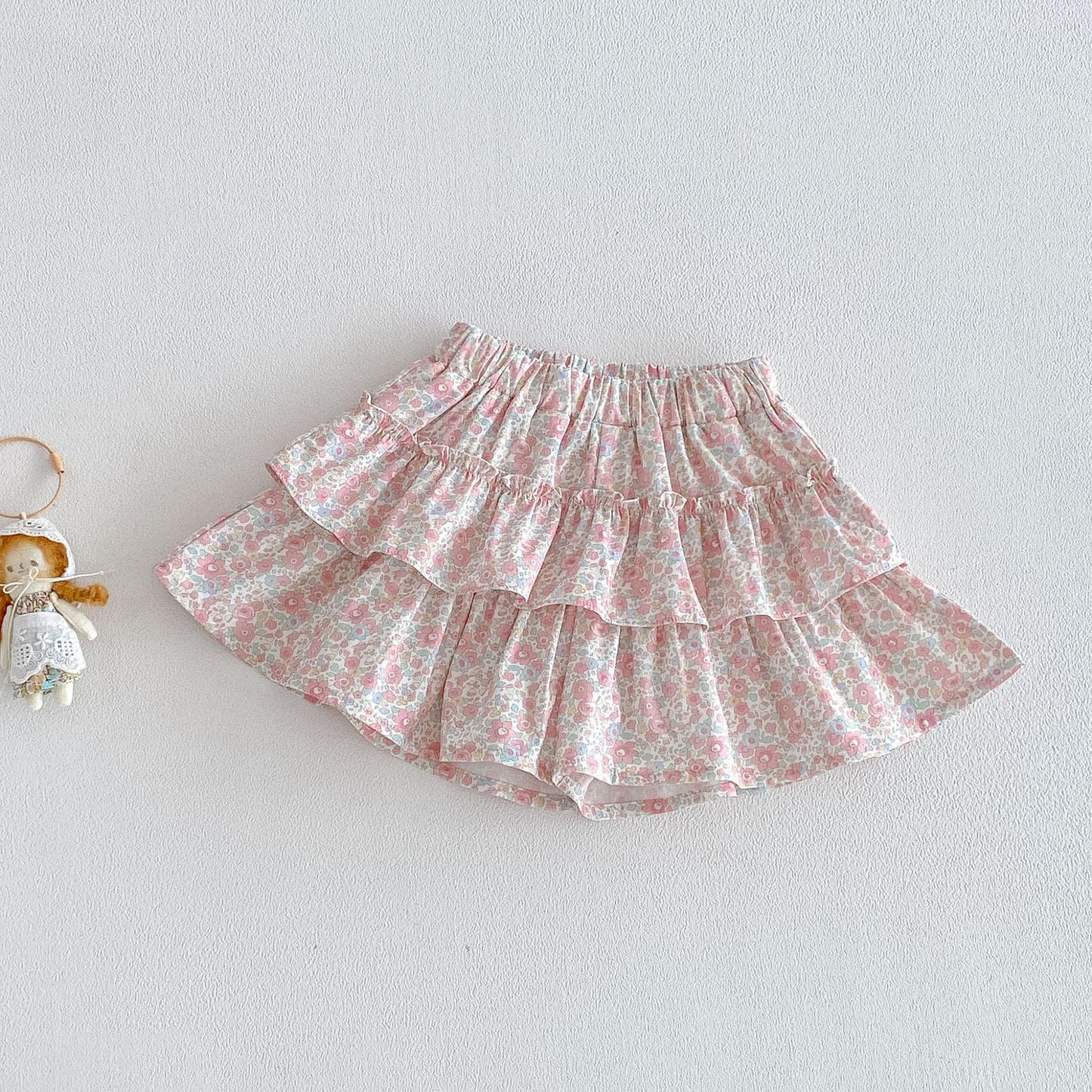 Collar Summer Korean Style Puff Sleeve Top Cute Floral Skirt Children's T-shirt