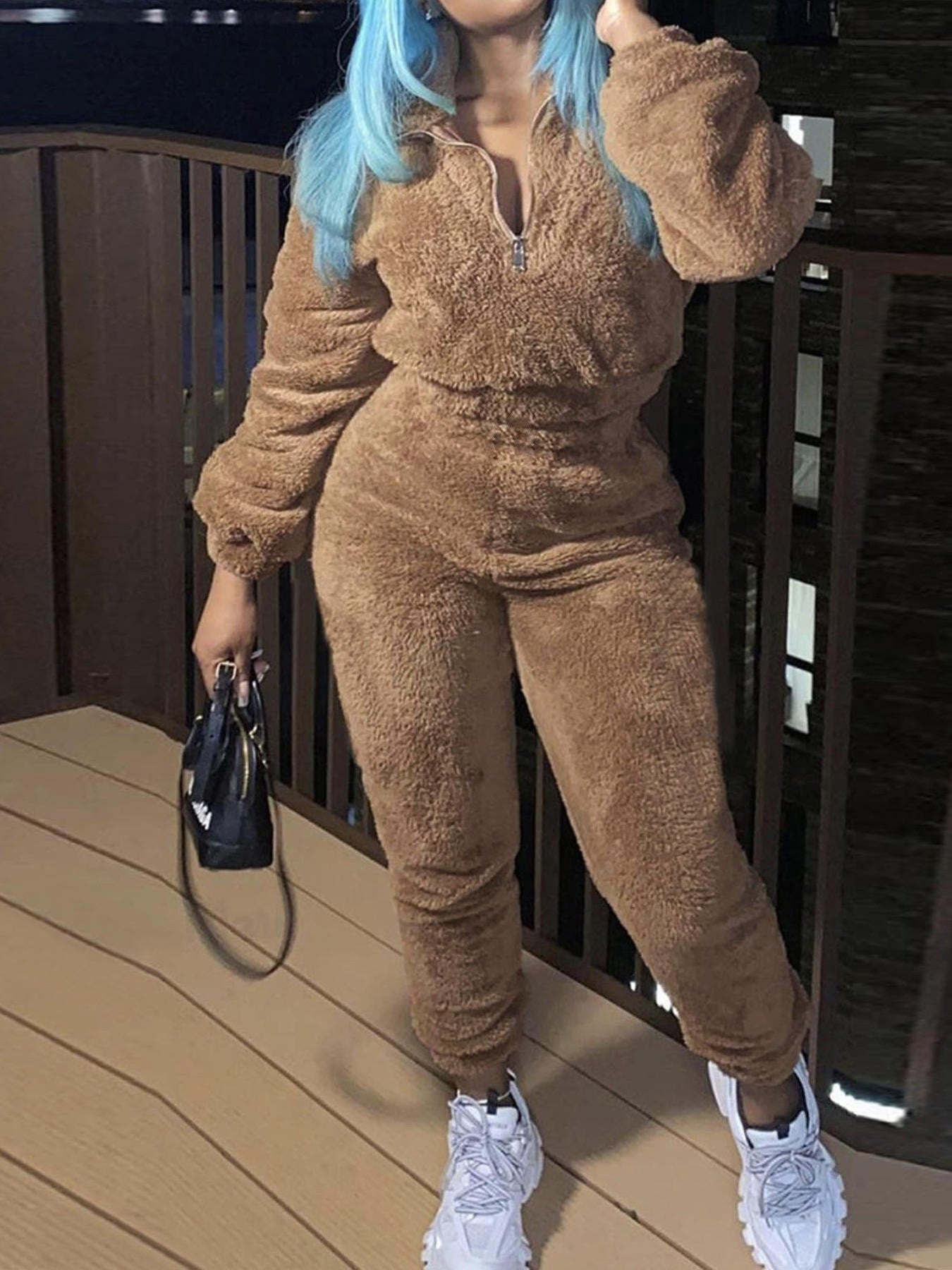 Women's Solid Color Long-sleeved Trousers Plush Fashion Casual Suit