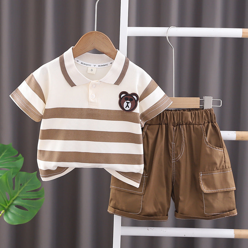 Children's Lapel Striped Shirt Short-sleeved Summer Handsome Thin Children's Suit