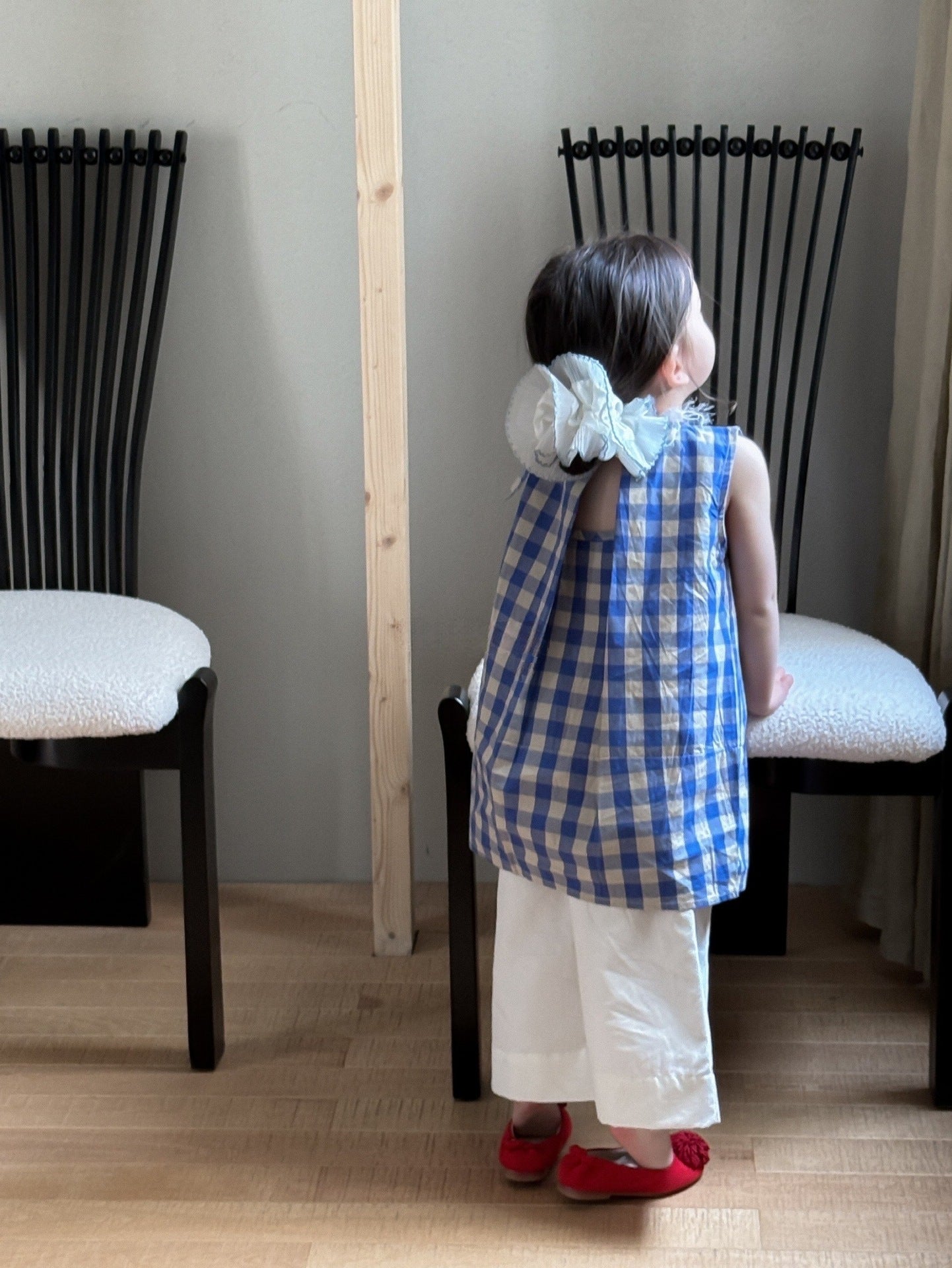 Blue Plaid White Wide Summer Korean Children's Dress