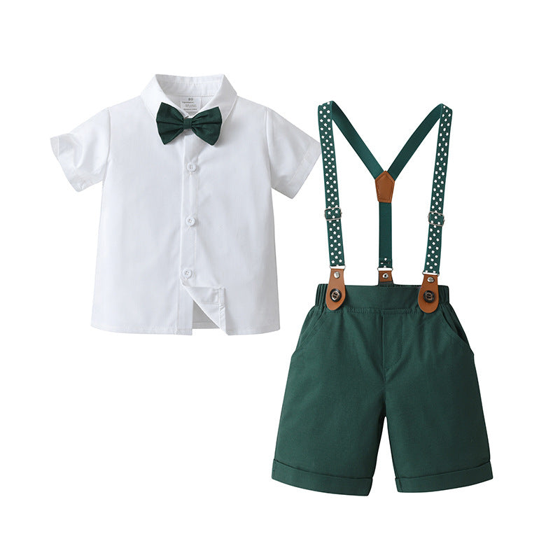 Children's Short-sleeved Suspender Pants Two-piece Dress Clothing Children's Suit