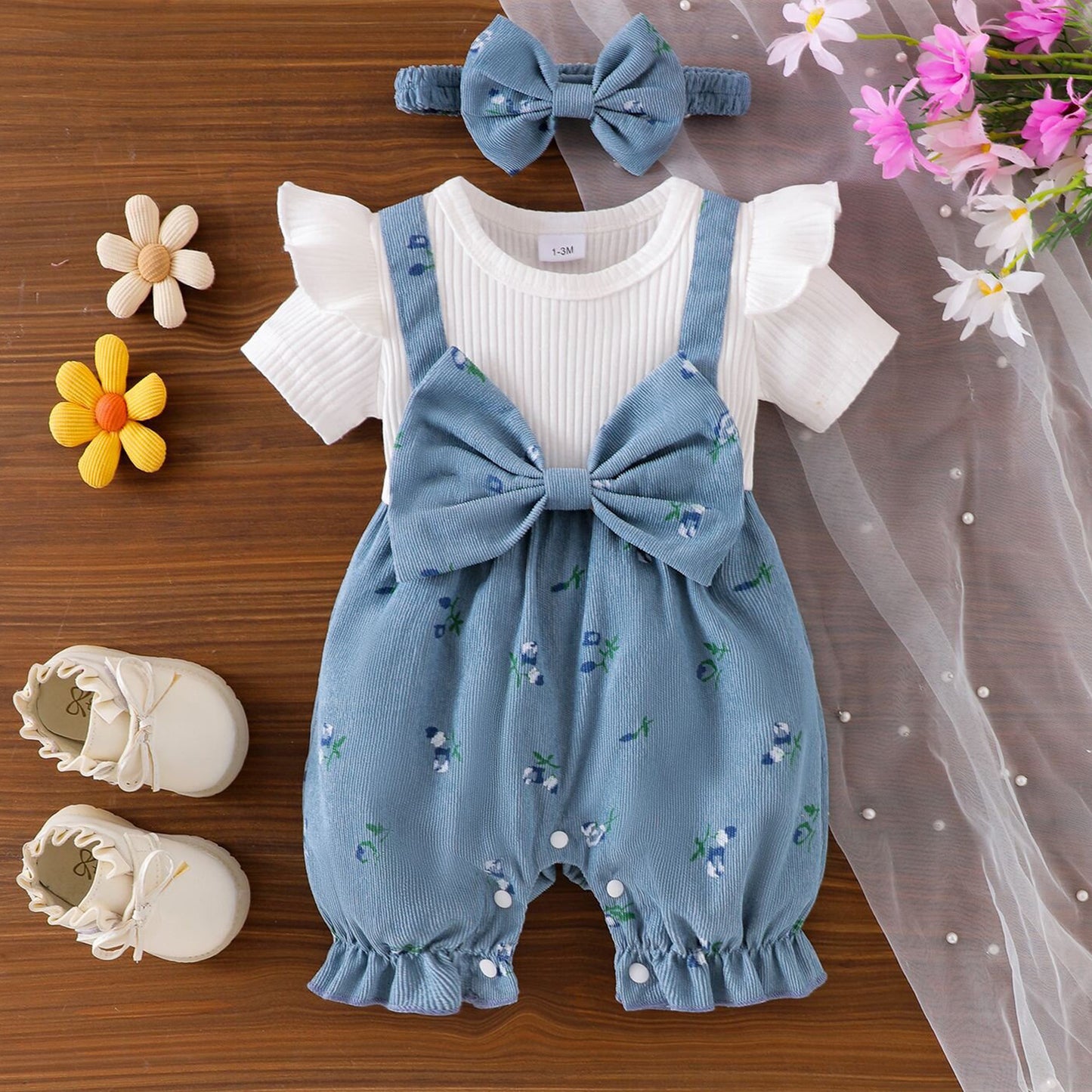 Children's Summer Bowknot Fake Two-piece Suspender Jumpsuit Jumpsuit, Climbing Suit