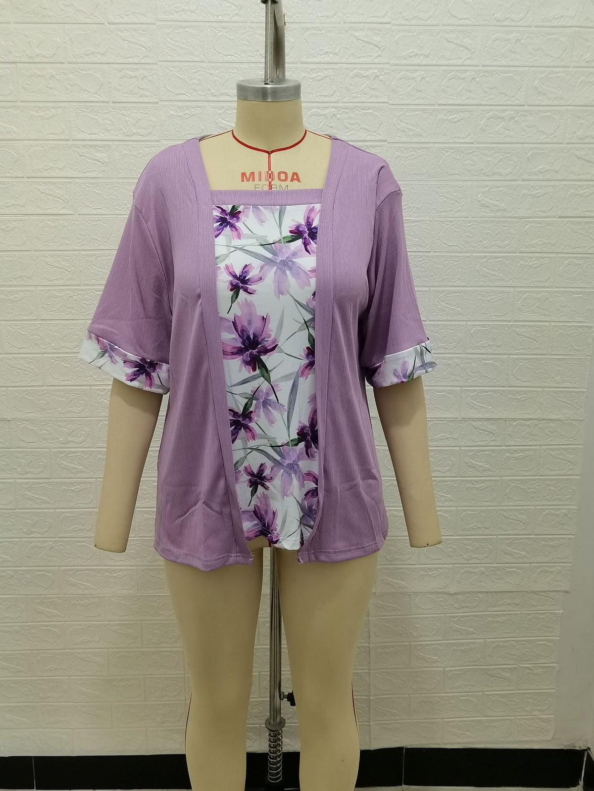 Women's Solid Color Printing Stitching Faux Two-piece Plus Size