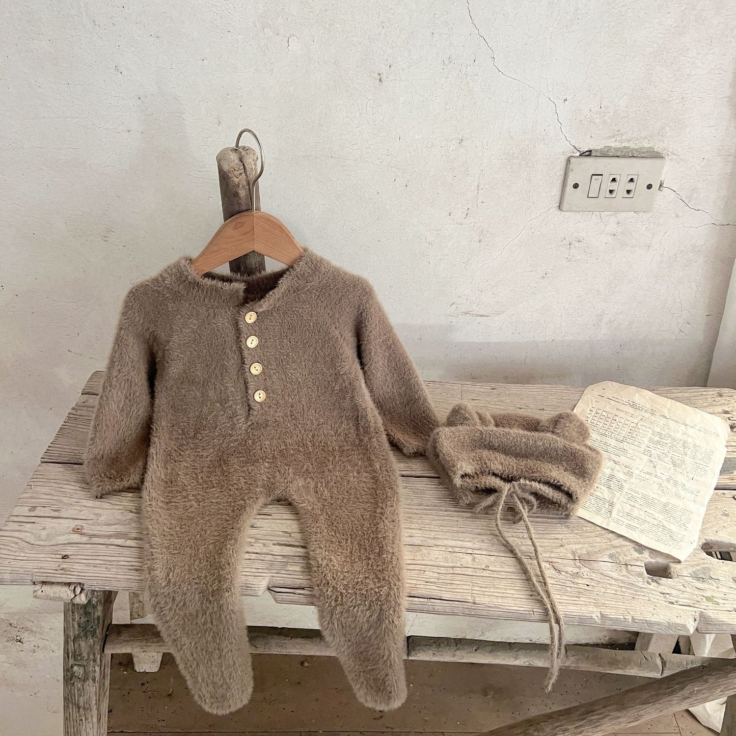 Winter Jumpsuit Days Clothes Mink Fur Cute Bear Bag Foot Jumpsuit, Climbing Suit
