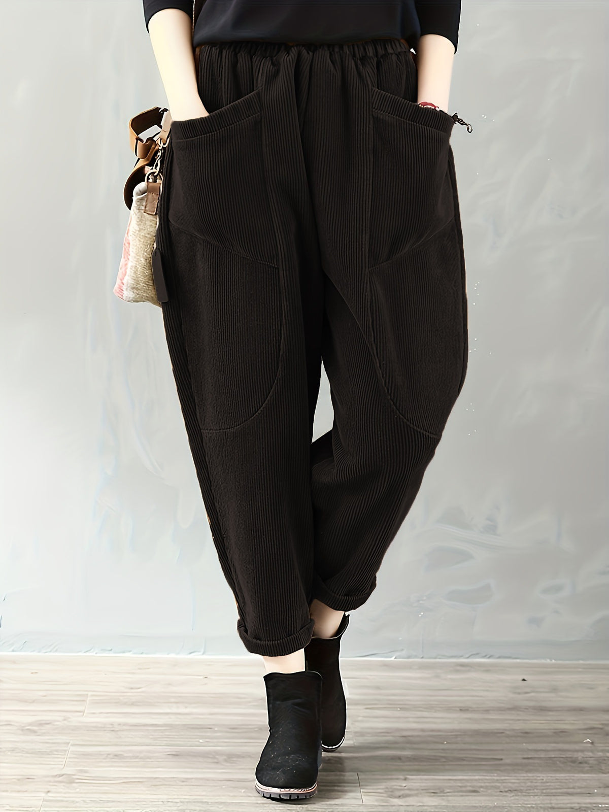 Women's Waist Fashion Corduroy Loose Outer Wear Pants