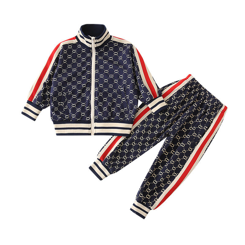 Children's Boys Spring Clothes Western Style Boy Stand Collar Leisure Two-piece Children's Suit