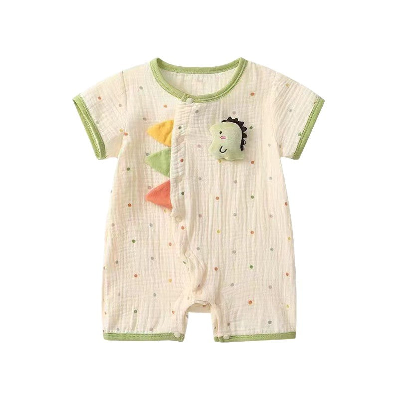 Women's & Men's Infant Summer Thin Gauze Cotton One-piece Cartoon Jumpsuit, Climbing Suit
