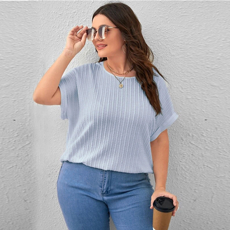 Women's Fashion Wear Summer Solid Color Sleeve Large Size T-shirt