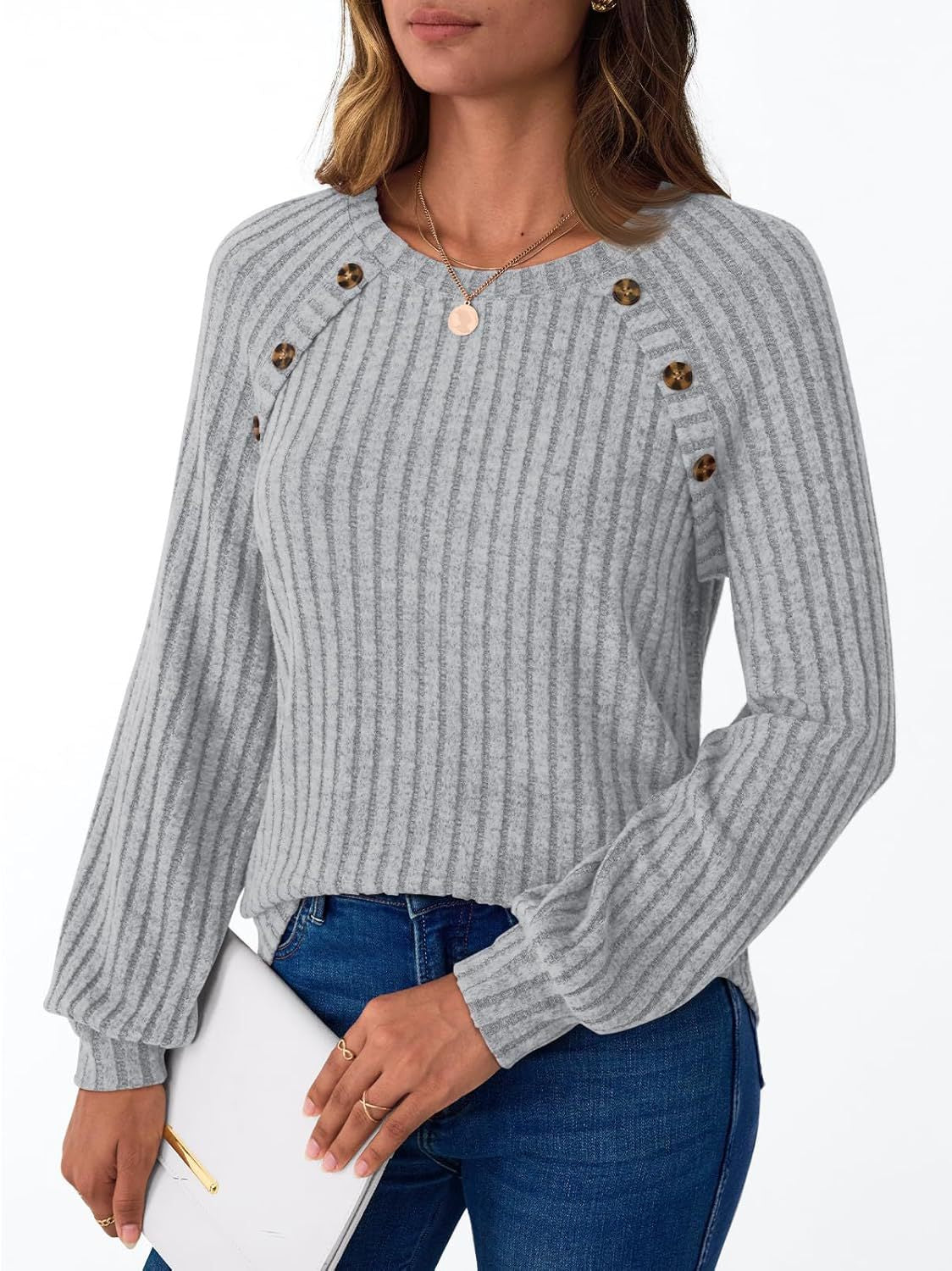 Women's Stripe Fashion Knit Long Sleeve Button Women's T-shirt