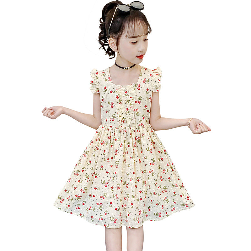Children's Clothes Wear Short-sleeved Cotton Floral Skirt Fashionable Children's Dress