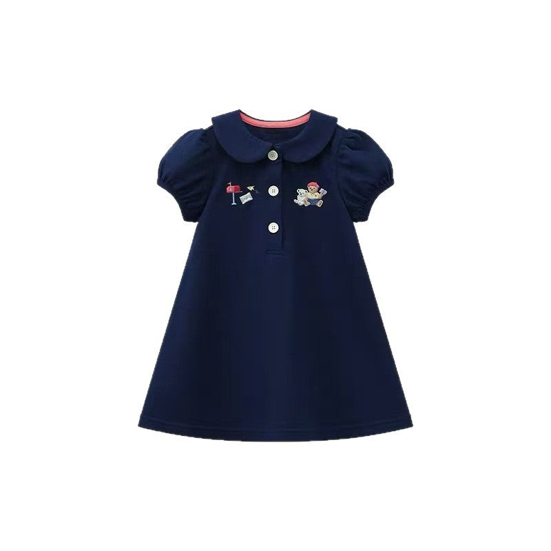 Cotton Korean Style Little Bear Knitted Breathable Beaded Children's Dress