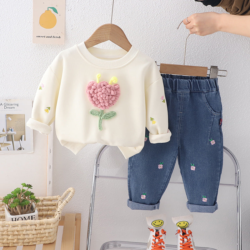 Children's Korean Style Western Fashion Flower Round Neck Children's Suit