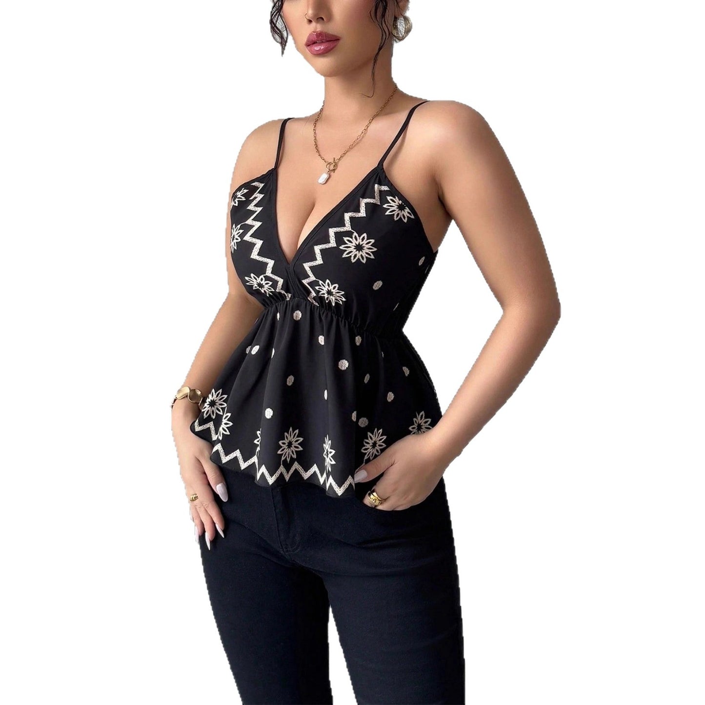 Women's Elegant Sleeveless Backless Sexy Waist Print Vests