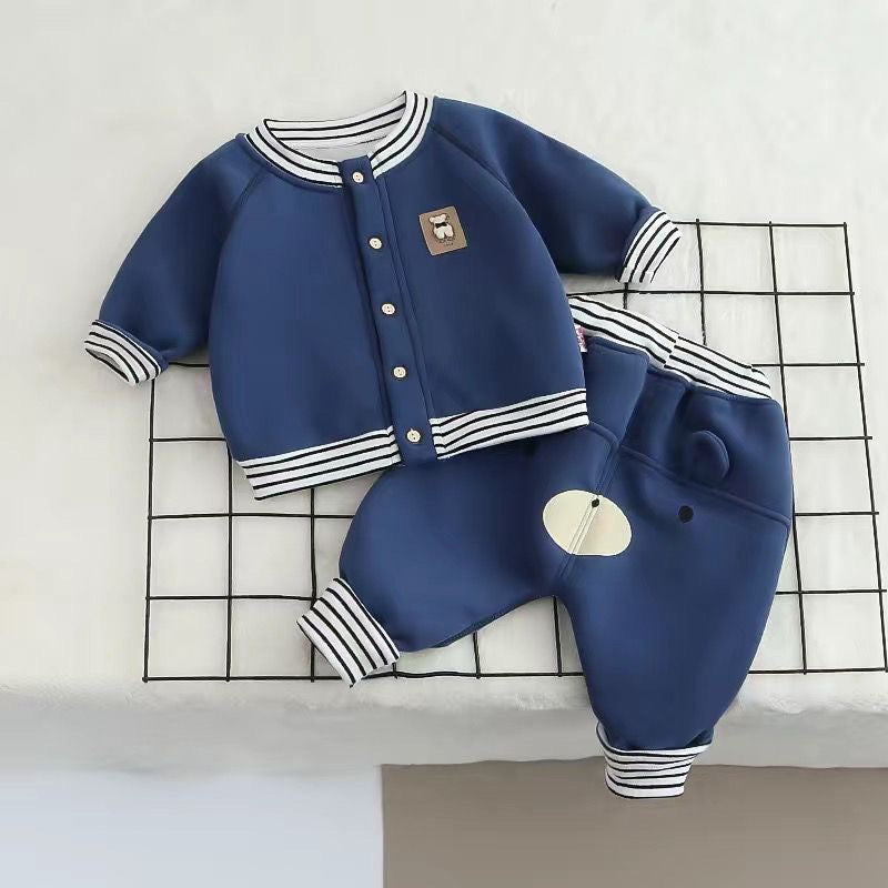 Single-layer Cartoon Striped Ollie High Waist Butt Pants Overcoat Children's Suit