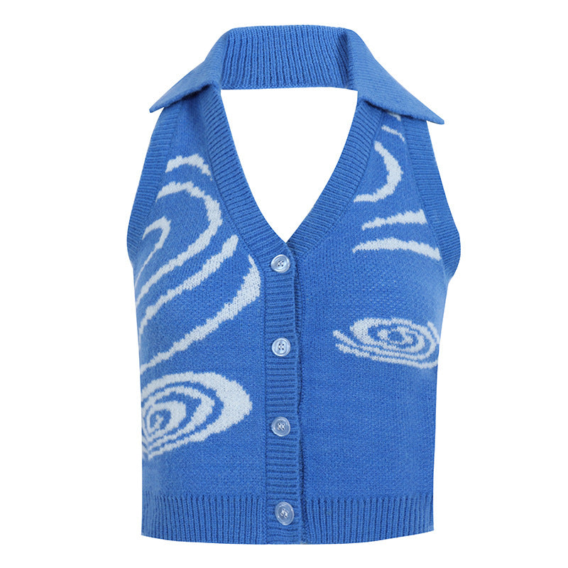 Street Fashion Irregular Pattern Contrast Color Halter Small Vest/suspenders/tube Top